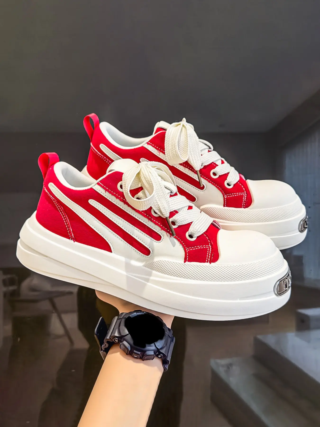 Men's Retro Denim Big Head Shoes, Colorblock Design, Thick Sole, Thick Soled Trainers, Comfortable, Non-Slip, Casual Trainer Sneakers, Walking Shoes, Trendy and Durable Footwear