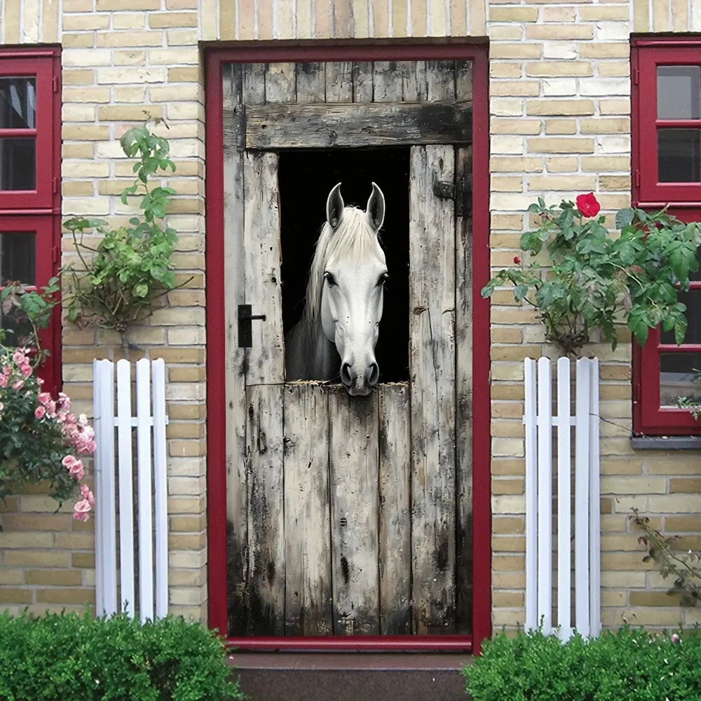 2pcs Creative Stereo White Horse Wall Sticker Home Entrance Bedroom Living Room Background Wall Decoration Self Adhesive Removable Animal Pattern Art Wall Decal Nordic Minimalist Style Wall Decor Sticke