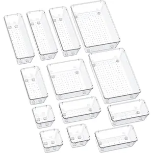13-piece drawer storage box set, equipped with non-slip silicone pads, available in 5 sizes, suitable for office desks and bathroom drawers, can be used to store cosmetics, jewelry, and tableware, suitable for bedroom dressing tables, offices