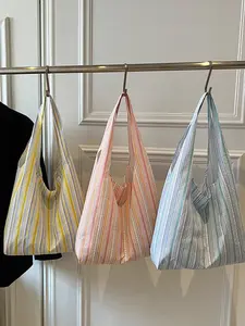 Stylish Minimalist Textured Stripe Tote Bag, Versatile Large Capacity Handbag for Students, Ideal for Everyday Use, Beach, or Travel, Minimalist Casual Bag
