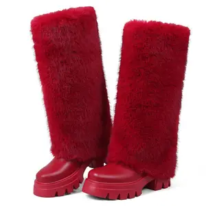 AOSPHIRAYLIAN Faux Fur Knee High Platform Boots Chunky Sole Edgy Winter Fashion Warm Stylish for Women footwear