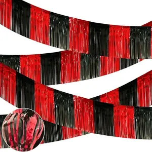 4 Packs Total 39 Feet Parade Floats for Trailer Car, Black Red Foil Fringe Garland Tinsel Streamers Banner Table Skirts for Graduation Homecoming Wedding Birthday Party Decor