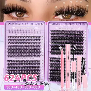 Faux eyelash extension kit, high capacity, Fluffy Eyelash Clusters, individual faux lash clusters, D-shaped curled, suitable for daily use, parties, travel, or as a gift, DIY Eyelash Extensions