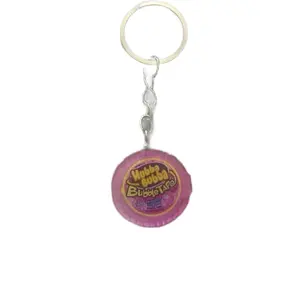 Hubba bubba Key Chain - Circular Design with Text & Logo, Features Purple and Yellow Colors, Includes Ring and Clip