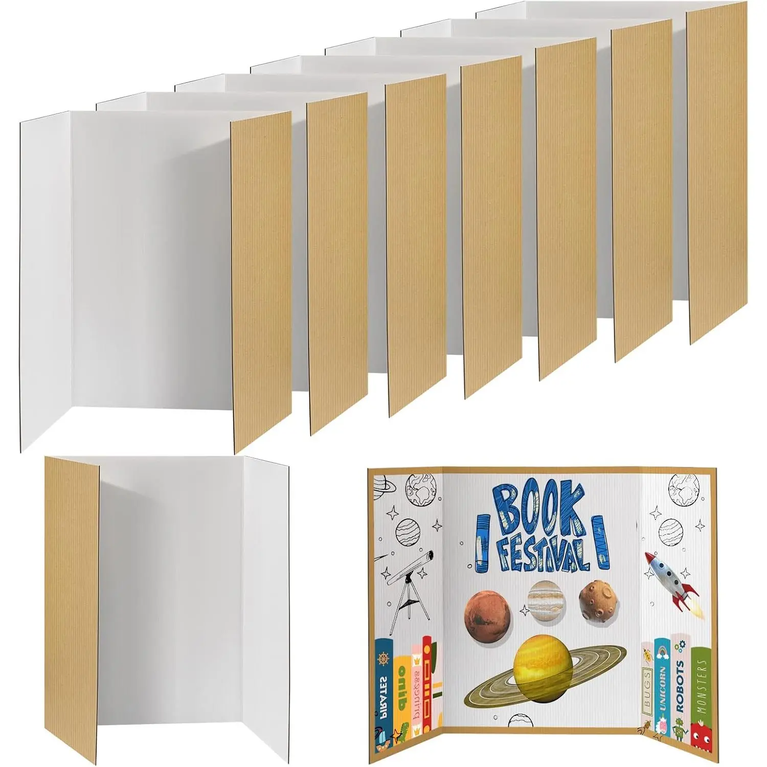 8 PCS White Trifold Poster Boards - Large 40"x28", Hard & Thick Display Cardboard for Science Fair Projects, School & Business Presentations (Home & Festive Party Supplies)