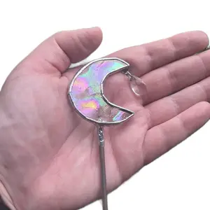 Moon and Crystal Plant Stake for Indoor Plants - Unique Holographic Design Decorative Garden Accessory