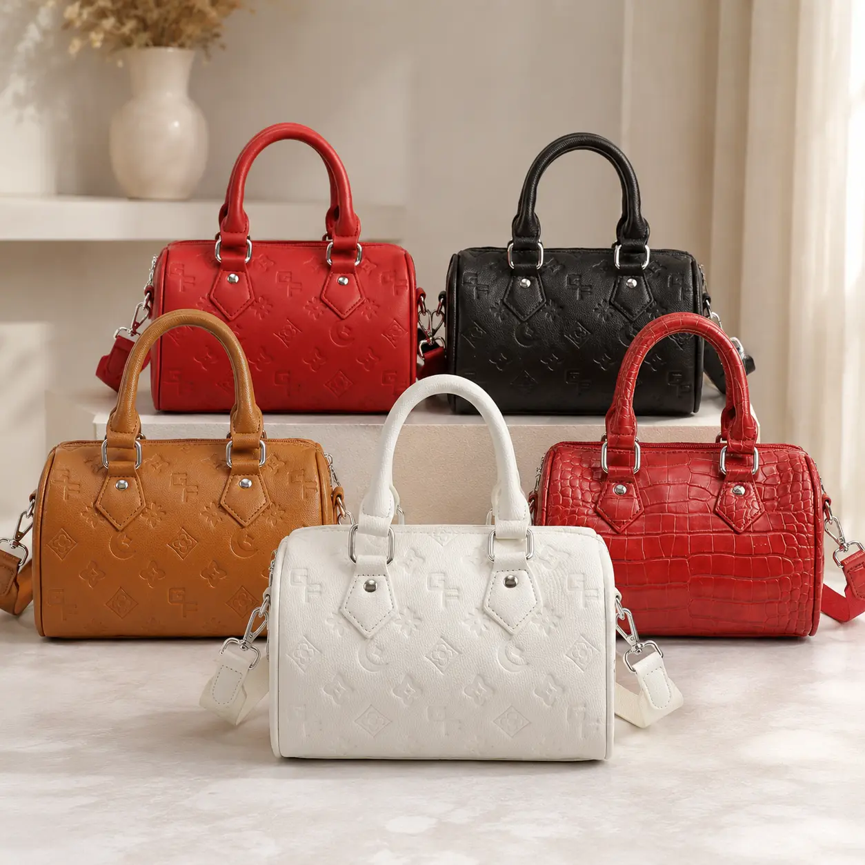 Chic PU Leather Handbags for Women, Small Textured Barrel Crossbody Purse with Top Handle & Adjustable Strap for Work & Business, Cylinder Bag, Foldable, Work Use, Multiple Pockets