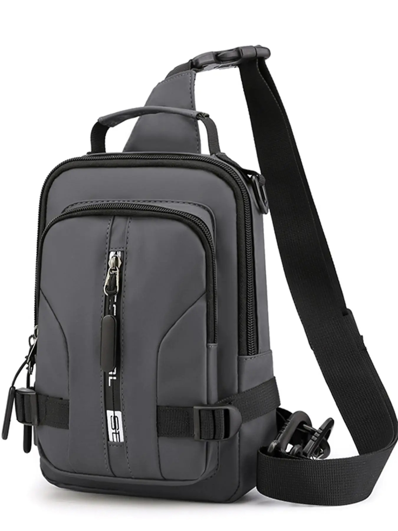 Men's Casual Letter Printing Zipper Shoulder Bag with Usb Port, Summer Minimalist Plain Sporty Bum Bag with Adjustable Strap for Travel & Daily Used D