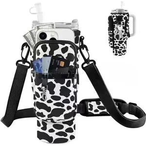 Stanley Cup Accessories Water Bottle Carrier Bag with Phone Pocket for 40 oz Tumbler Neoprene Crossbody Holder Adjustable Strap Handheld Handle Scratch Resistant Travel Outdoors Picnic