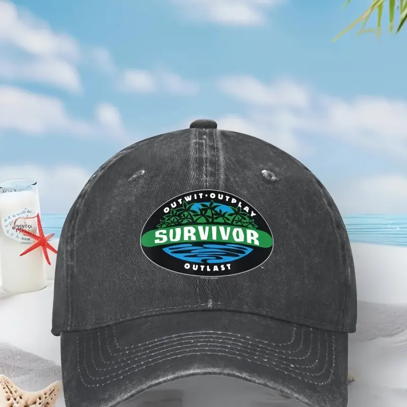 Unisex Survivor Outlast Pattern Washed Cotton Baseball Cap - Retro, Single Layer of Fabric, Curved Brim, Breathable, Casual, Adjustable Buckle, Fashion, All Season Sports Outdoor Headwear, Hand Wash Only