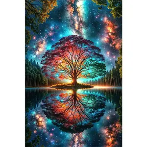 1PCS Diamond Painting Kits DIY Starry Night Tree Landscape with Reflection for Adults Full Drill Rhinesto