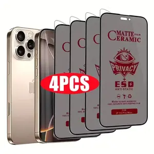 4pcs Matte Ceramic Privacy Screen Protector For iPhone 17/16/15/14/13/12/11/17 Pro Max/17 Pro/16 Pro Max/16e/Plus/Mini/X/XR/XS Max, Antipeeping Protection, Antiscratch Protective Screen Cover, Privacy Filter, Screen Guard, Smartphone Accessory