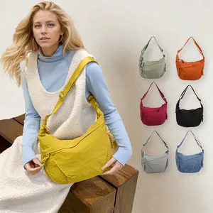 Unisex Lightweight Dumpling Shoulder Bag Crescent Sling Hobo Bag with Multi Pockets Zipper for Daily