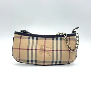Pre-owned BURBERRY Coated Canvas Shoulder Bags Beige/Brown Haymarket Check Clara Pochette