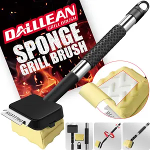 BBQ Grill Brush Bristle Free for Outdoor Grill, Replaceable Head Cleaning Brush, Steam Grate Cleaner, BBQ Cleaning Brush, Scraper for Grill Grates, Safe Barbecue Grill Brush Stainless Steel Kitchenware Rotating