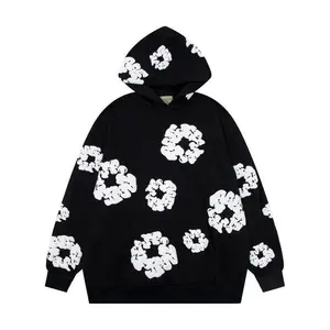 Harajuku Casual Loose Hoodie with Flower Print Unisex Long Sleeve Floral Pullover for Men and Women - Versatile Casual Sweatshirt - Sold Black streetwear Tops Menswear streetwear Fathersdaygift