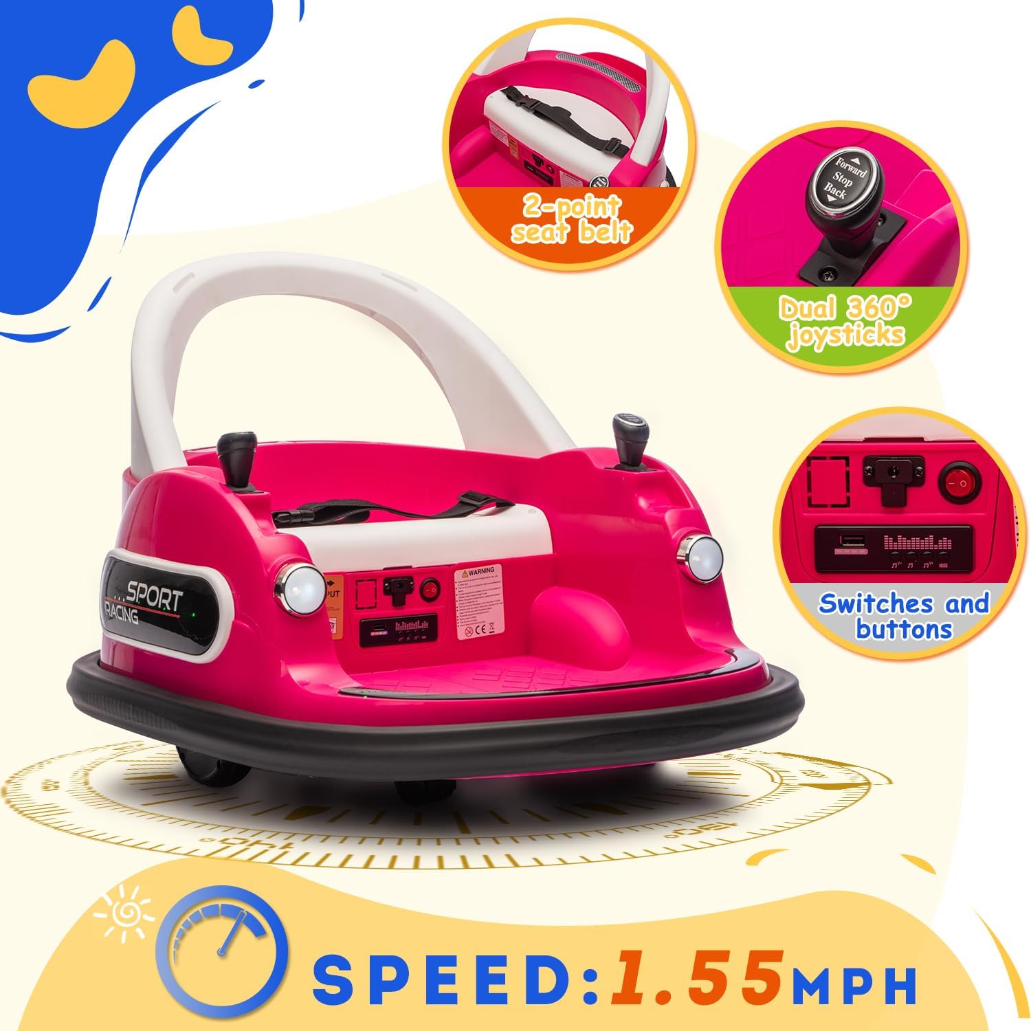 Bumper Car for Kids, 12V Kids Ride On Toy with Parent Remote Control, Baby Electric Bumping Car w/ 360 Degree Spin, LED Lights, Rose Pink