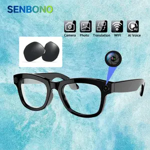 SENBONO Classic Bluetooth Smart Glasses - 8MP Photography, Video Recording, Wireless Calling Headset, Music Playback, AI Object Recognition, Long-Endurance Wearable for Outdoor Use