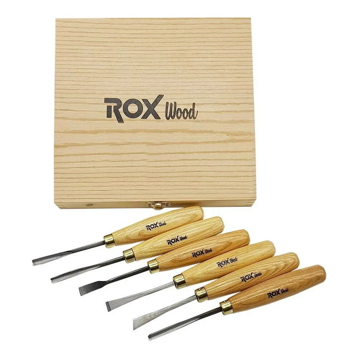 Rox Wood 6-Piece Professional Wood Carving Chisel Set with Hardened CRV60 Steel Blades, Octagonal Beechwood Handles and Storage Case
