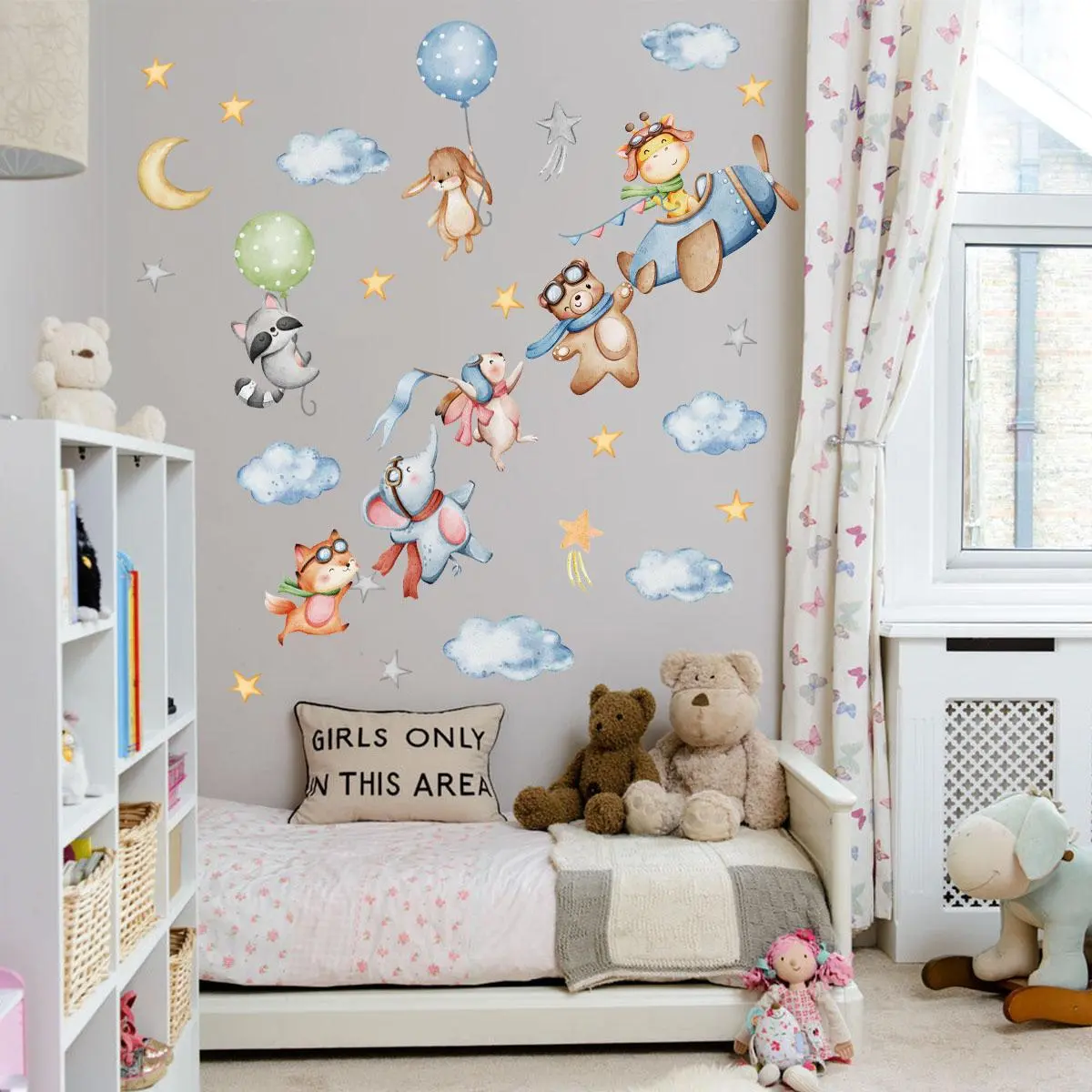 Cartoon Airplane & Star & Cloud Pattern Wall Sticker, 4 Counts/set Self Adhesive Wall Decal, Wall Art Decorative Sticker for Home Living Room Bedroom Decoration, Wall Art Stickers, Ornaments