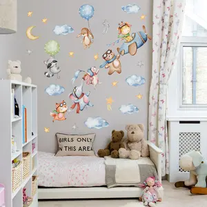 Cartoon Airplane & Star & Cloud Pattern Wall Sticker, 4 Counts/set Self Adhesive Wall Decal, Wall Art Decorative Sticker for Home Living Room Bedroom, Wall Art Stickers, Ornaments