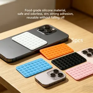 5-Piece Phone Silicone Suction Cup Set, Dual-Sided Adhesive, 40 Self-Stick Square Pads, Non-Slip Waterproof Phone Holders