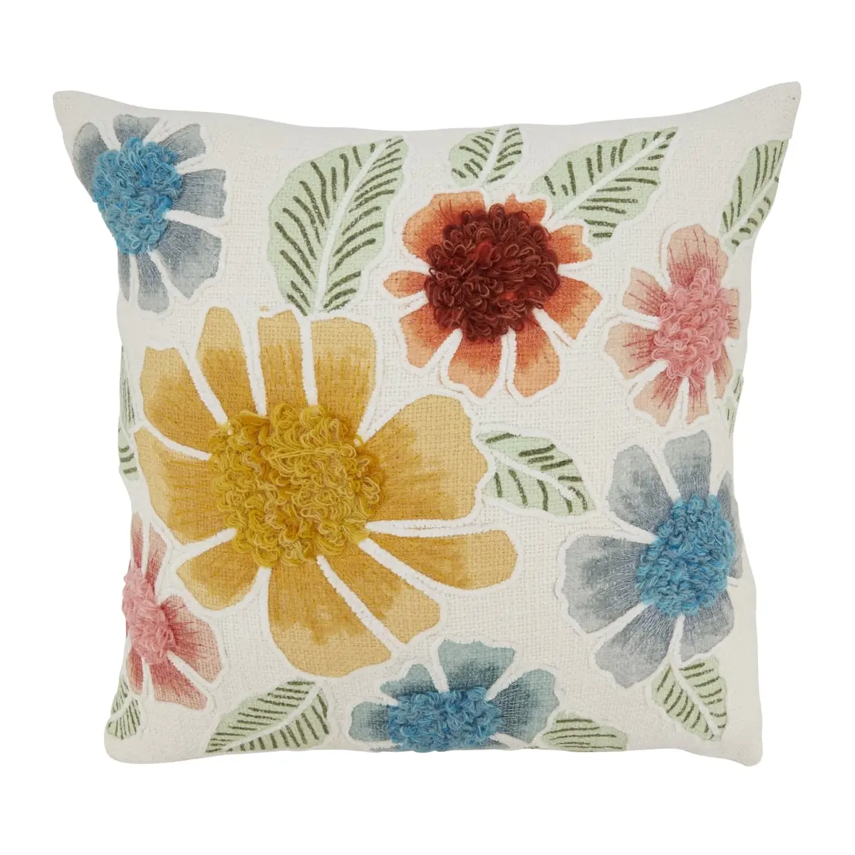 Saro Lifestyle 3529.M20SP Embroidered Floral Poly-Filled Pillow - Multi-Color, Classic Elegance, Seasonal Flair for Floral Bedding, Soft Furnishings, Embroidery