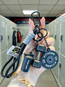 Cute Cartoon Sport Gym Dumbbell Keychain, Barbell Pendant for Men & Women, Backpack Charm, Workout Accessory, Fitness Lover Gift, Trendy Cute Keychain