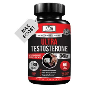 Kaya Naturals UltraTest Organic Men's T Booster Dietary Capsules - Tongkat Ali, Horny Goat Weed, Tribulus - Health & Fitness Support, Natural Energy, Stamina, Strength - 180 Count Workout Supplement