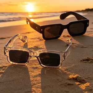 2-Pack Retro Square Sunglasses for Men & Women – Black & Transparent Frames, UV400 Protection, Y2K Trendy Style for Summer Beach, Travel & Streetwear