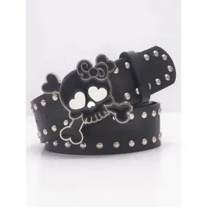 Skull Design Pu Leather Belt, Punk Style Rivet Decorated Belt for Women & Men, Fashion Belt for Party, Daily Clothing Decor, Exquisite Belt for Birthday Gift
