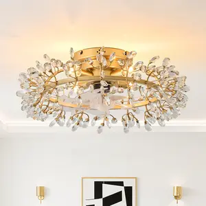 PARROT UNCLE 23" Clara Golden Crystal Flush Mount Ceiling Fan with Light and Remote