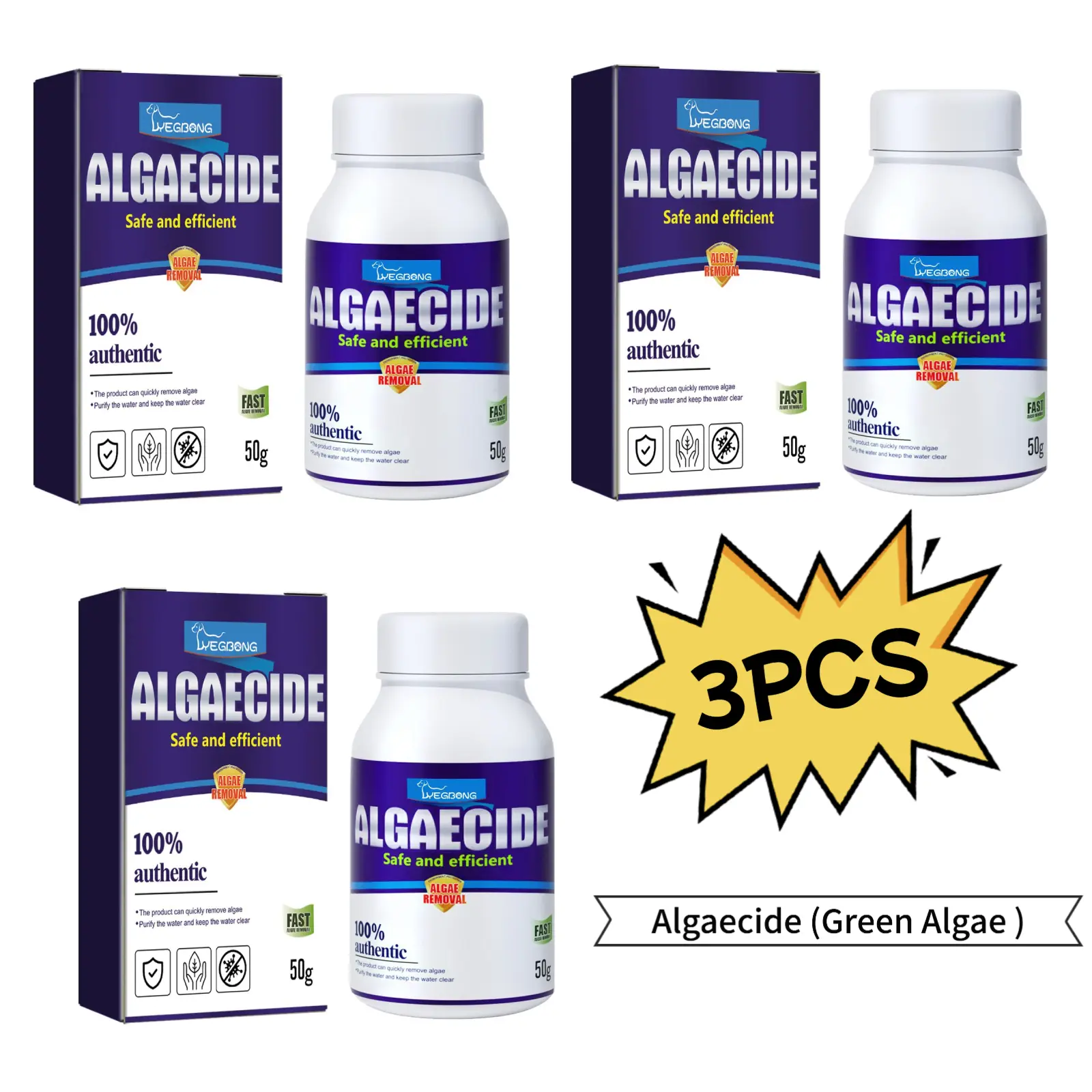 3-Pack Yegbong Algae Remover Moss Inhibitor Aquarium & Fish Tank Algae Control Eliminates Green Algae