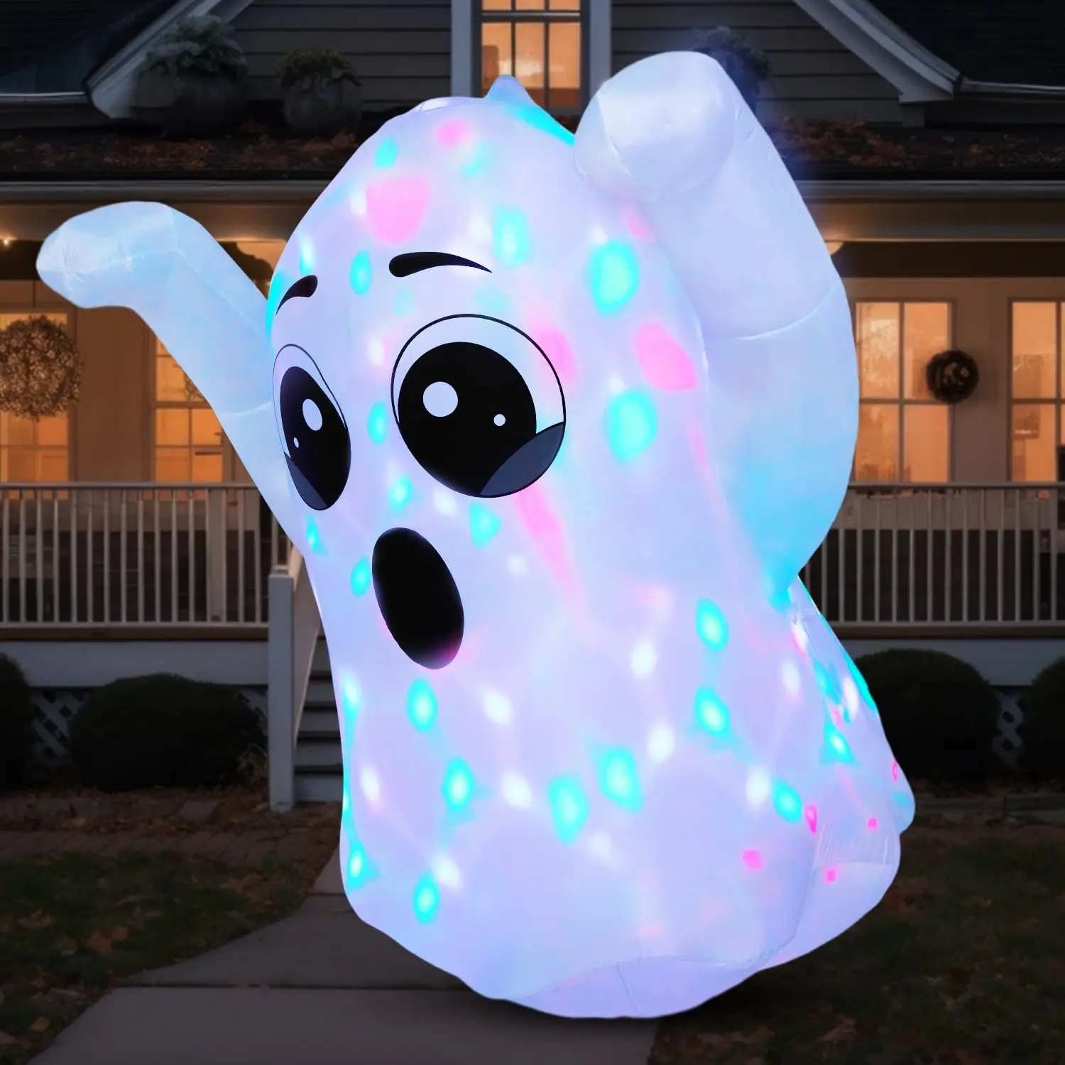 5 FT Halloween Inflatable Floating Ghost Ornament Set - Transparent Ghost Face, Rotating Colorful LED Lights, Blow-Up Accessory for Lawn, Indoor Party (Novelty Toy Decoration), Ornaments