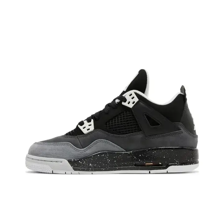 Unisex Retro 4 Grey Black Speckled Basketball Shoes Mid Top Cushion Outsole Vintage Daily Sneakers With Box