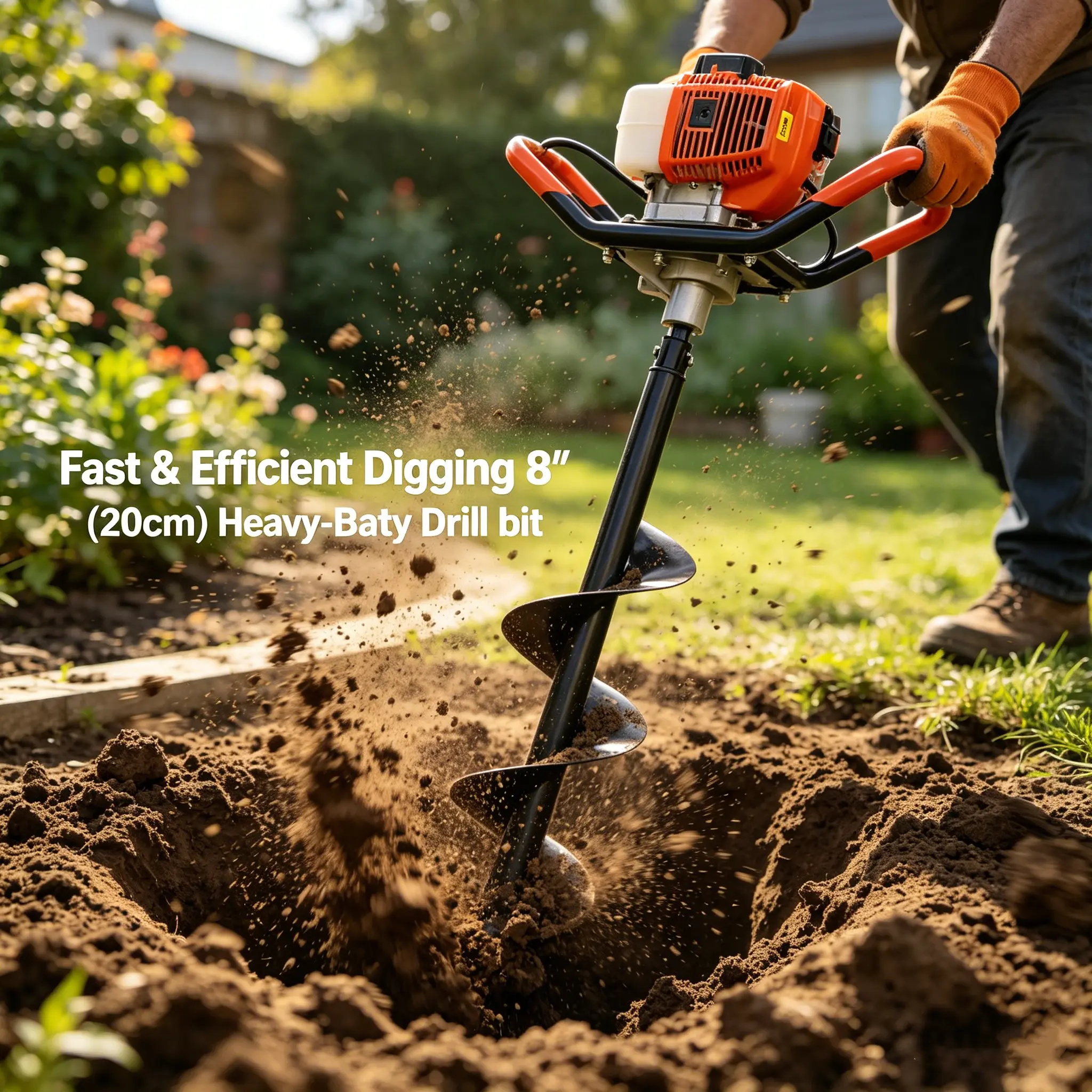 43cc Gas Powered Post Hole Digger – 2-Stroke Auger with 8" (20cm) Drill Bit, EPA Compliant, Ideal for Fencing, Planting & Farm Use