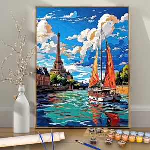1PCS Eiffel Tower- 16x20 Inch - Frameless - For Art Students DIY Digital Painting Kit - Professional Paintings - Paint by Numbers - Handcraft Set - Acrylic Painting, Diy Decorative Painting - For Home Wall Decoration and Gifts - Frame Not Included