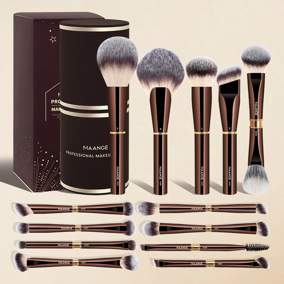 MAANGE 13pcs Metal Tube Makeup Brush Set with Storage Case, Foundation Brush Loose Powder Brush Blush Brush Contour Brush Concealer Brush Eyeshadow Brush Nose Shadow Brush Blending Brush Eyelash Brush Eyebrow Brush, Makeup Accessories, Brush Set Cosmetic