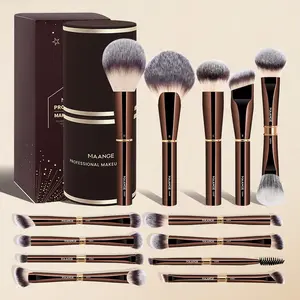 MAANGE 13pcs Metal Tube Makeup Brush Set with Storage Case, Foundation Brush Loose Powder Brush Blush Brush Contour Brush Concealer Brush Eyeshadow Brush Nose Shadow Brush Blending Brush Eyelash Brush Eyebrow Brush, Makeup Accessories, Brush Set Cosmetic
