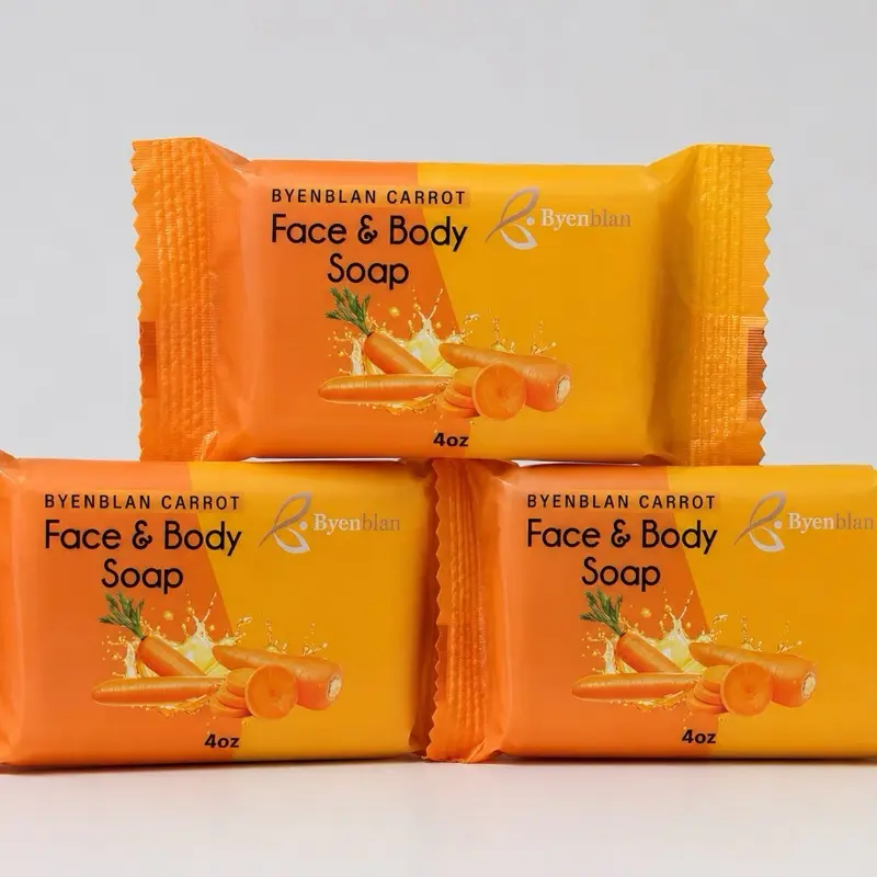 Byenblan Carrot Infused Solid Face & Body Soap - Compact and Practical, Portable, Pack of 3 (4 oz Each), Travel
