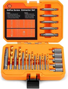 24 count Screw Extractor and Left Hand Drill Bits Set, Easy Out Screw Extractor Set with HSS Steel Reverse Drill Bit for Removing Stripped Damaged Broken Screw,,Nuts
