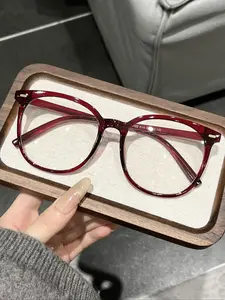 Women's Large Frame Glasses, College Style Cute Plain Pattern Decorative Flat Lens, Fashionable Eyewear for Daily Use, Stylish Accessory