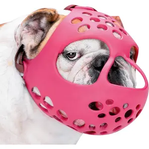 BARKLESS French Bulldog Muzzle, Soft Silicone Short Snout Dog Muzzle for English Bulldog, Brachycephalic Dog Mouth Guard to Prevent Biting, Ideal for Grooming, Allows Panting (Hot Pink, XL)