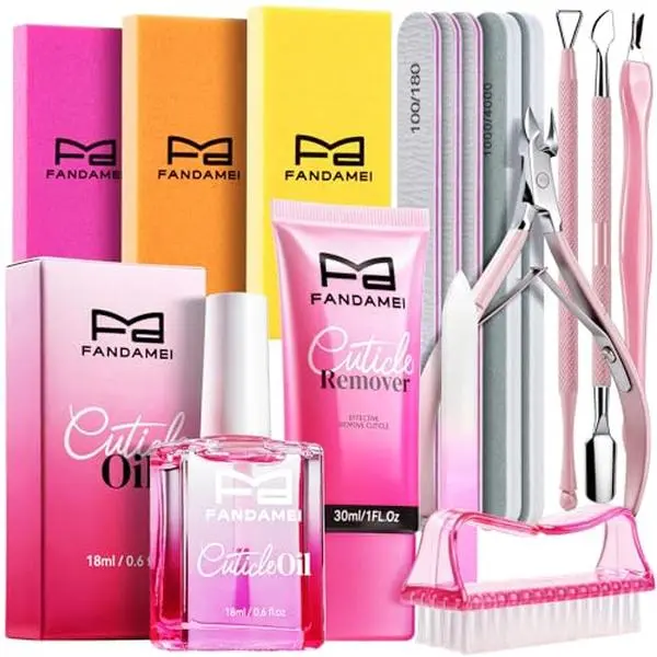 FANDAMEI Manicure Kit for Women, Professional Nail Files and Buffers, Cuticle Remover Tool with Cuticle Softener, Scented Oil, Nippers, Pushers and Cuticle Care Tools Kit. Nail Manicure Prep Tools Set