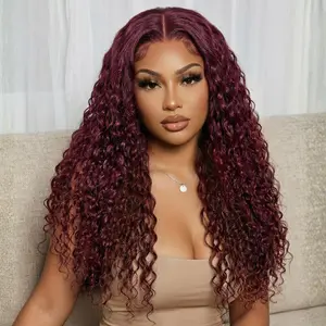 【New In】UNice 99J Burgundy Water Wave Wig 13x4 Lace Front  Human Hair Wig with Drawstring Wine Red Summer Colored Wig with Wet Wavy Beach Curls No Slip Beginners Friendly