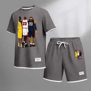 Men's Basketball Print Drawstring Shorts Set For Spring/Summer. A Casual Summer Outfit, Including A Short-Sleeved Shirt And Shorts, Suitable For Everyday Wear And Sports. A Two-Piece Set For A Relaxed And Energetic Lifestyle.