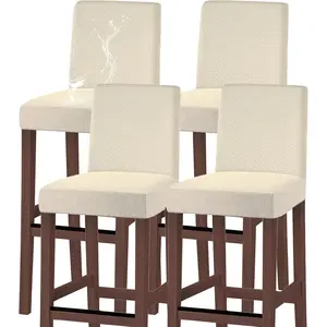 Water Resistant Bar Stool Covers Set of 4, Stretch Barstool Seat Covers for Counter Height Pub Tall Chair with Back, Ideal for Kitchen Dining Room Cafe, Beige