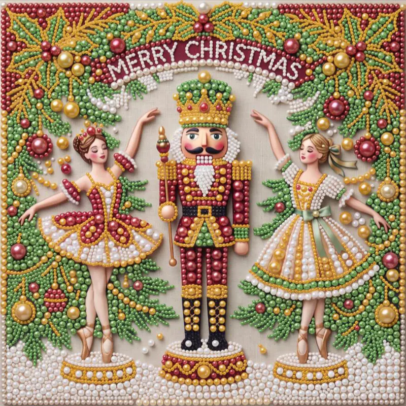12x12in Acrylic Pearl Christmas Nutcracker Diamond Painting Handicraft Kit - Beginner-Friendly DIY Bead Gem Dot Holiday Needlework Set for Adults