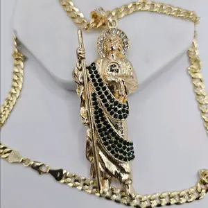 SAINT JUDE/ SAN JUDAS big 4"inches cuban link chain 24"inches gold-plated