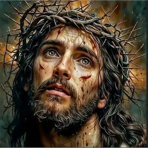 Jesus crown of thorns portrait wall art .Multiple sizes available including square and round diamonds. This 5D DIY diamond painting set diamond art embroidery kit Cross Stitch Kit handmade furniture decor holiday birthday art personalized gift.